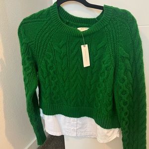 Anthropologie Green Sweater with shirt accent
